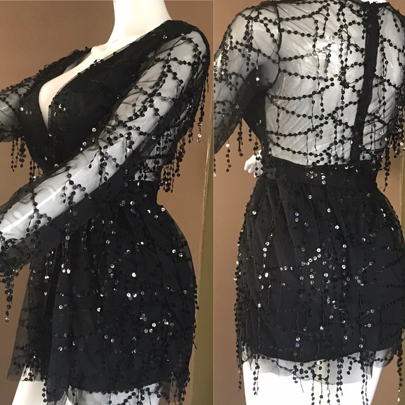 Sequined Little Black Dress - Picture 2 of 8